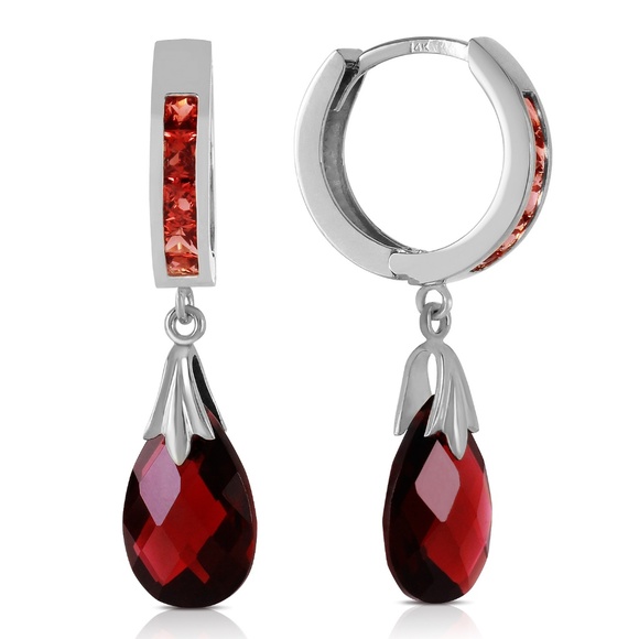 Galaxy Gold Products Jewelry - 14K SOLID GOLD HOOP EARRING WITH NATURAL GARNETS
